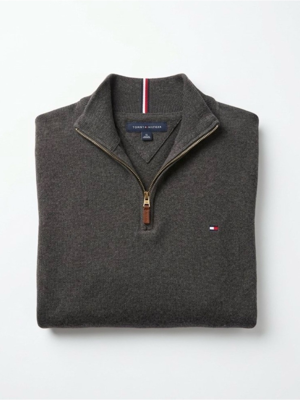 Tommy Hilfiger Men's Charcoal Half-Zip Sweater with Logo